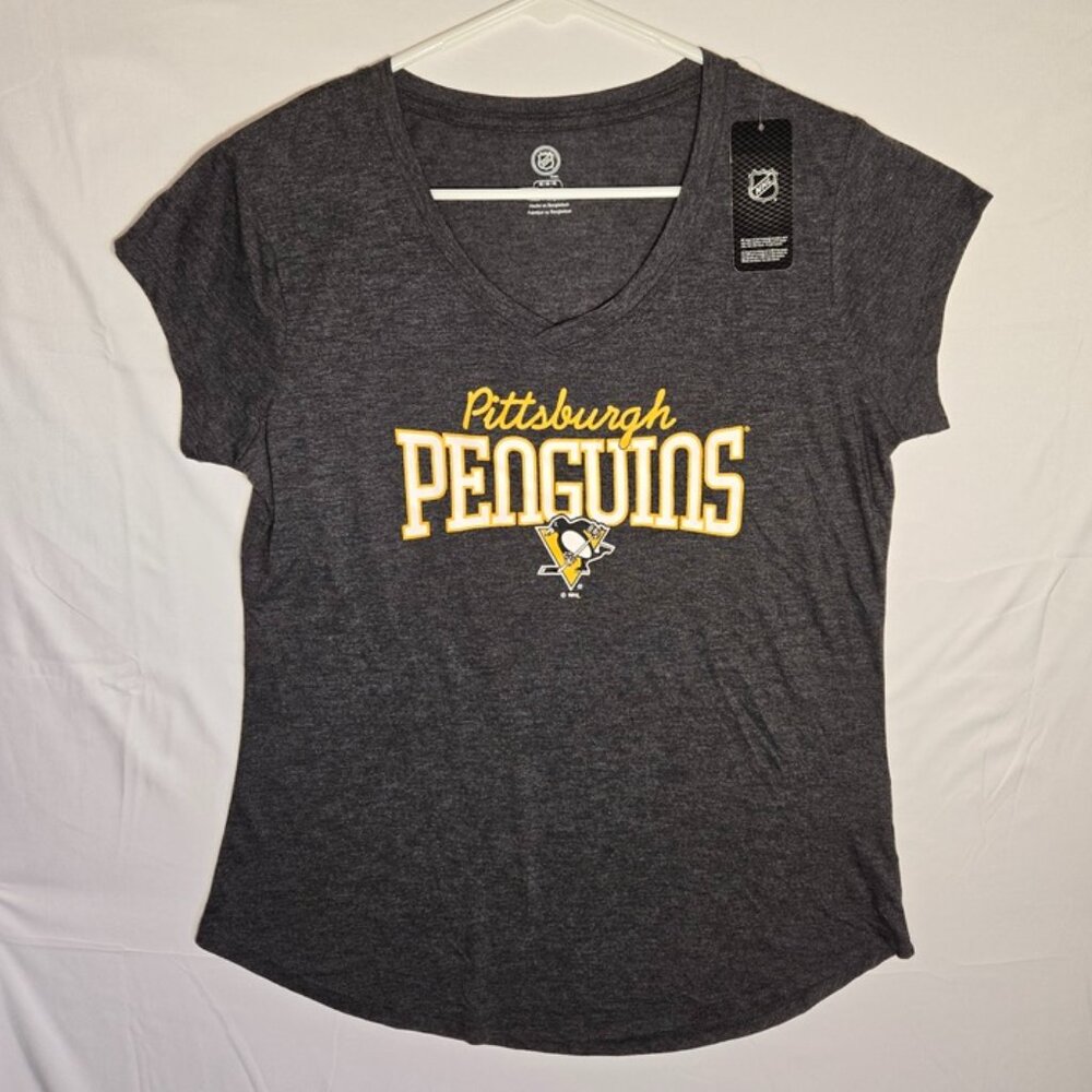 NEW Pittsburgh Penguins NHL Womens V-Neck T-Shirt Charcoal Gray Heather Medium
